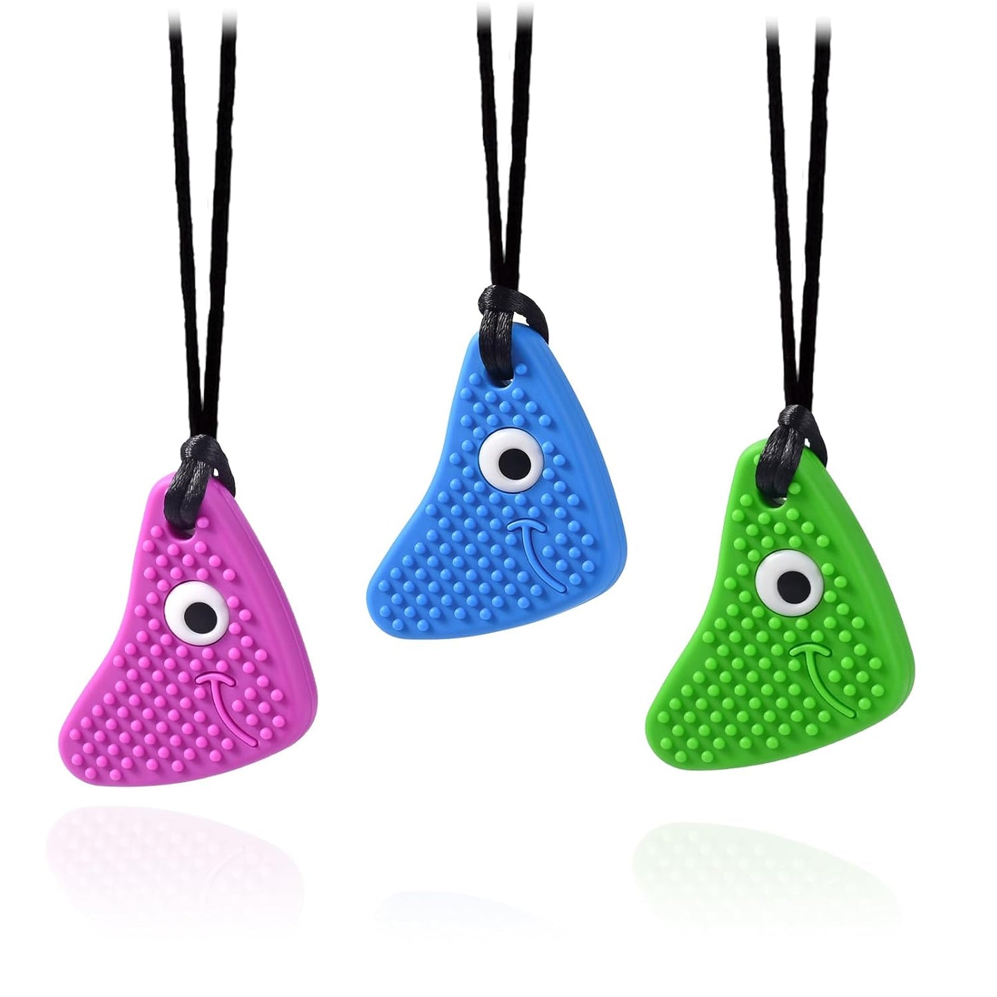 Chew Necklaces for Sensory Kids,  Chewy Necklace Sensory Motor Aids, 3 Pack Silicone Sensory Chew Toys, Different Textures Chewelry, Improve Concentration【Blue, Green, Purple】